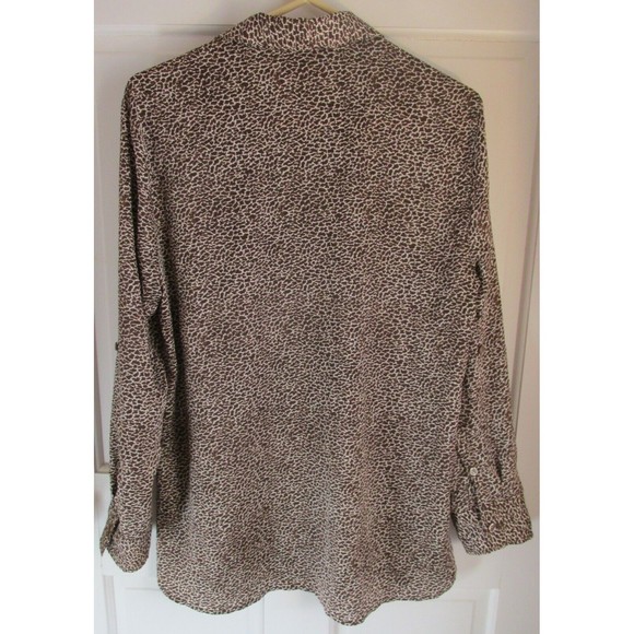 Ann Taylor Women's Brown Animal Print Roll Tab Sleeve Blouse Size 12 - Picture 8 of 11